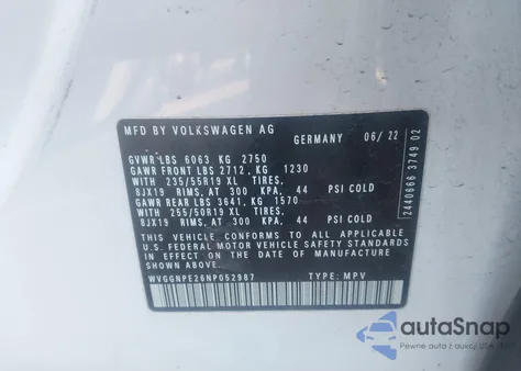 2022 Volkswagen Id.4 Awd Pro S из США, поврежденный, VIN WVGGNPE26NP052987